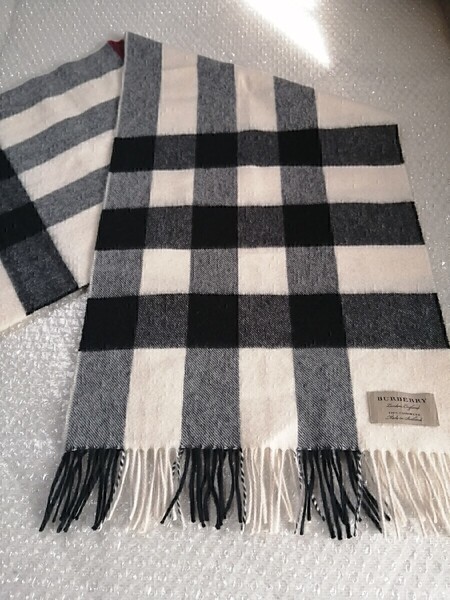BURBERRY バーバリー マフラー ストール スカーフ ショール カシミヤ100% GIANTチェック柄 ホワイト色 送料無料!