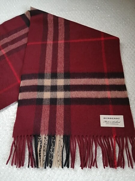 BURBERRY バーバリー マフラー ストール スカーフ ショール カシミヤ100% 未使用に近い 極美品! 送料無料! ワインカラー