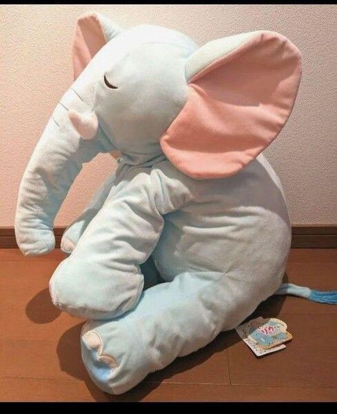 美品☆ぬいぐるみタグ付き くったりゾウさんほんわか 水色