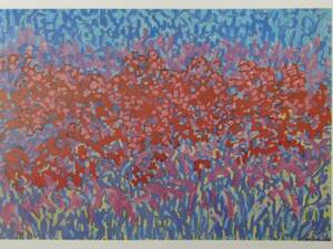 Jean Marie Toulgouat、Bank of Crimson Flowers、希少・画集画、新品額装付、送料込み、y321