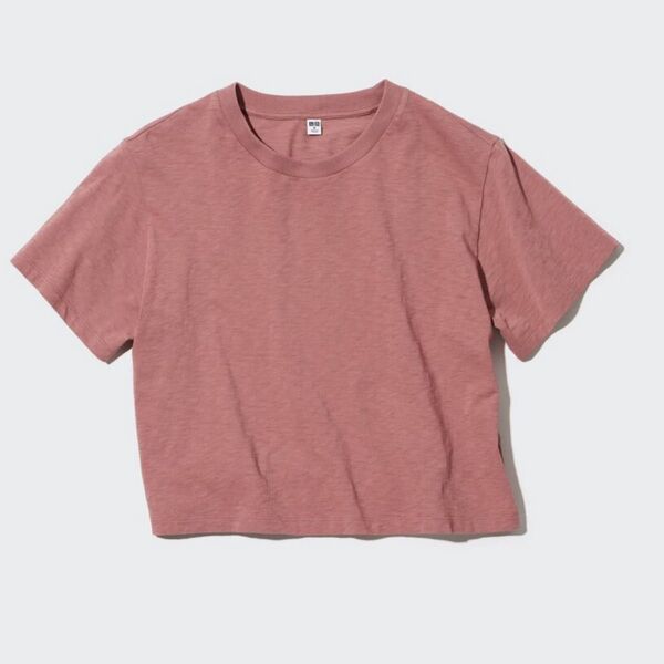 新品未使用 ユニクロ スラブジャージークロップドTシャツ ブラウン