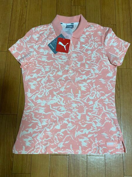 未使用タグ付き PUMA 半袖ポロシャツ 総柄 ピンク L