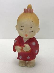 当時物 DOLL IWAISAN JAPAN 日本製 和服を着た女の子 人形 ソフビ 昭和レトロ