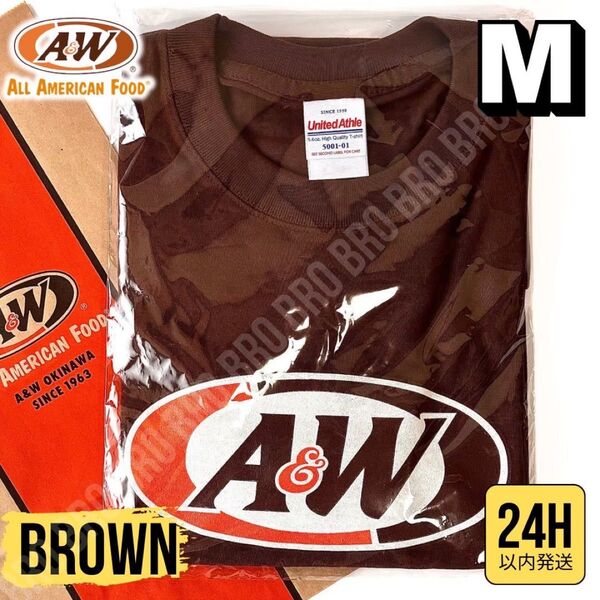 新品 正規品 A&W ロゴ Tシャツ ブラウン Mサイズ エンダー 沖縄 クルーネック 半袖 トラッカー 山田レン LEX 芸能人