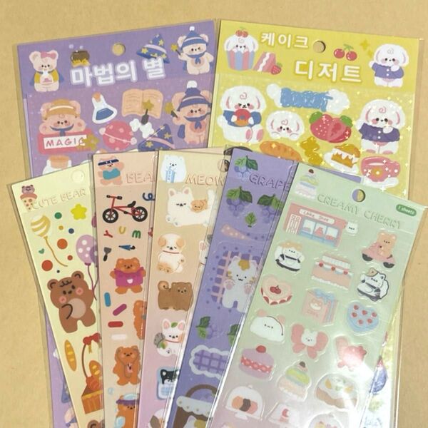 海外シールまとめ売り 個包装 7枚 クリアシール ホログラム 動物 韓国 シール かわいい デコレーション 大きめ ステッカー