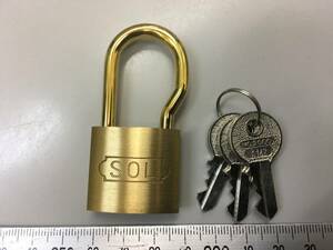 ★【逸品堂】★ SOL 鍵3本 シリンダー錠 ツル長錠30㎜ 鶴長錠 NO 2500 BRASS PADLOCK BP-30 パドロック カデナ 南京錠 真鍮 キーシリンダー