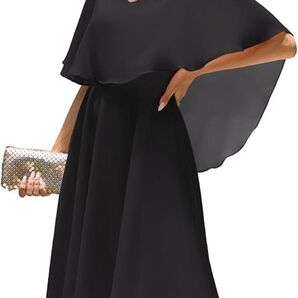 お値下げ中!レディース パーティードレス ブラック Mサイズ シフォン ミモザ丈 半袖 結婚式
