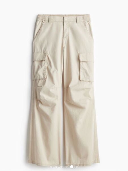 H&M レディース キャンバスカーゴパンツ ライトベージュ ウエストEUR42