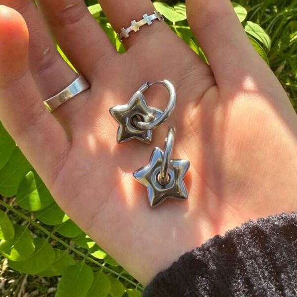 ヴィンテージ Y2K スター 星 フープ ピアス シルバー メンズ レディース アクセサリー パンク 平成レトロ ユニセックス
