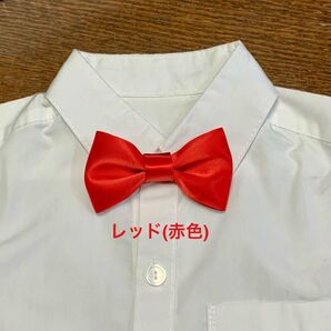 サテンリボン 蝶ネクタイ ベビー キッズ ヘアゴム レッド(赤色)
