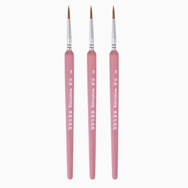 筆 極細 14mm ペイントブラシ 水彩 油彩 アクリル画用 ピンク 3本セット 新品未使用 ネイル ブラシ
