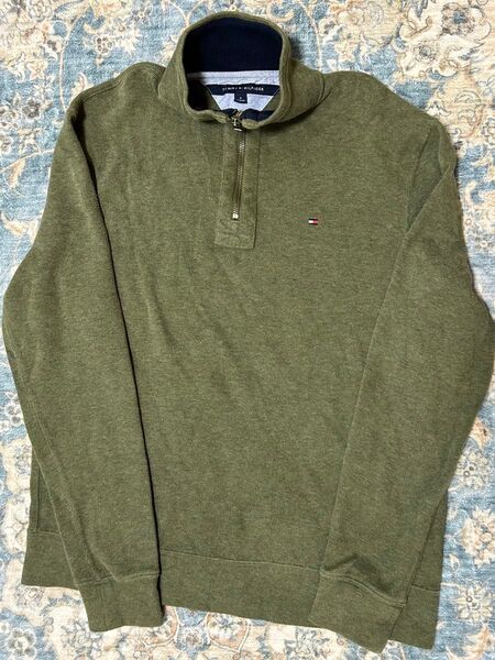 Tommy Hilfiger グリーン トレーナー ハーフジップ トミー 古着 トミー ヒルフィガー