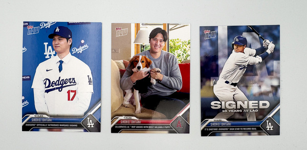 大谷翔平 ドジャース topps now カード 3枚セット デコピン 入団会見 トレカ トレーディングカード MLB メジャー