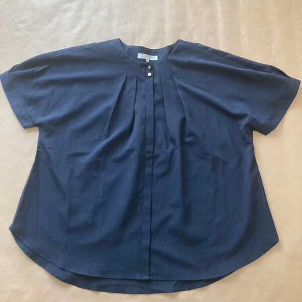 grove 【防シワ・UVカット】麻調タックドルマンブラウス ネイビー L