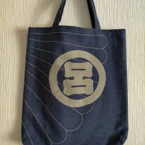 ハンドメイド 手提げバッグ 藍色古布風和生地 裏地付き