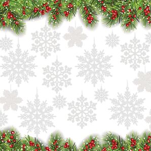 クリスマスツリー飾り 雪の結晶 36個セット クリスマスオーナメント スノーフレーク飾り クリスマス雑貨 (シルバー)