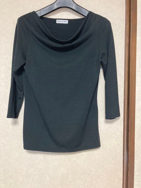 カットソー トップス ブラック オフタートル七分袖 Tシャツ