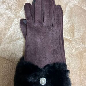 しまむら 青木美沙子 ダークブラウン リボン 茶色 グローブ 手袋 手袋