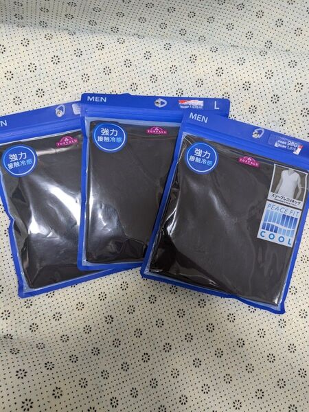 新品未開封 メンズ スリーブレスVネック Lサイズ 3枚セット 黒 ブラック