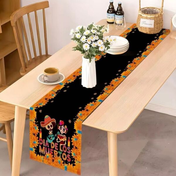 ホームパーティー テーブルランナー メキシカン風 装飾 スカル 花柄 骸骨 テーブルコーディネート センタークロス