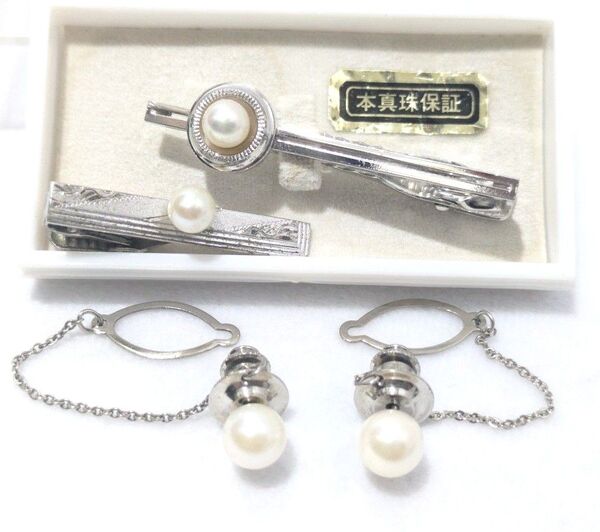 本真珠 ネクタイピン パール SILVER アクセサリー 4点セット まとめ売り