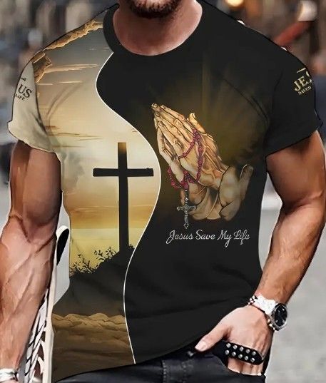 送料無料!Tシャツ【祈り・十字架と合掌】欧米L(日本LLサイズ相当)tシャツ・シャツメンズレディース・おしゃれ