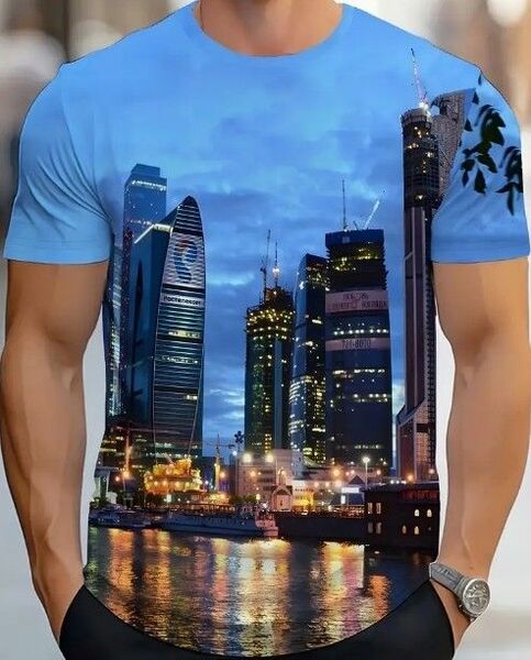 送料無料!Tシャツ【美しい大都市の夕暮れ】欧米M(日本Lサイズ相当)tシャツ・シャツメンズレディース・おしゃれ