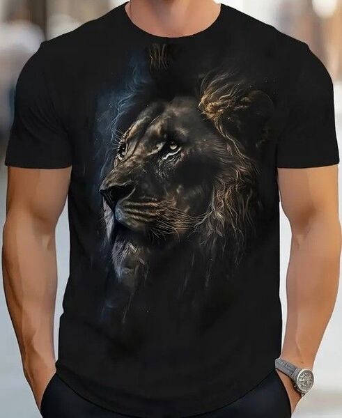 送料無料!Tシャツ【孤高のライオン黒生地】欧米L(日本LLサイズ相当)tシャツ・シャツメンズレディース・おしゃれ