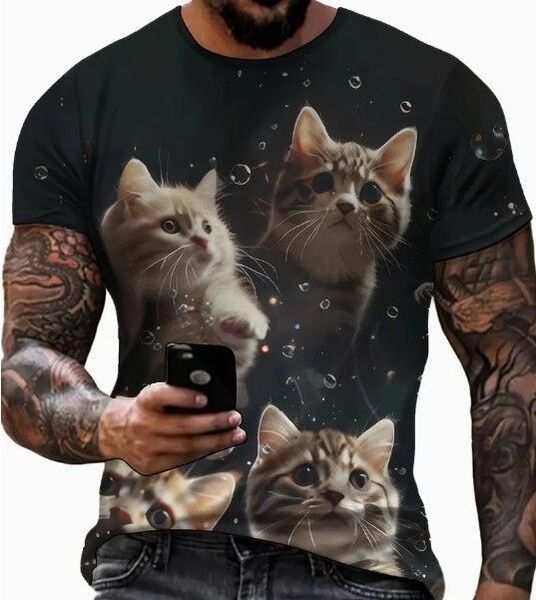 送料無料!Tシャツ【4匹の猫プリント】欧米L(日本LLサイズ)猫柄ねこプリント・おもしろtシャツ爆笑面白かわいい猫ティーシャツ