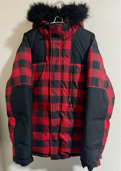 Stussy ファーダウンジャケット 90 00 赤ブロックチェック
