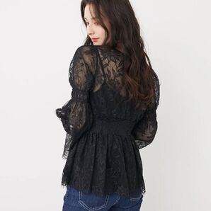 rienda フラワーレースペプラムBL BLK
