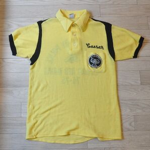 【古着】 イエロー 半袖 ニット ポロシャツ ボーリング