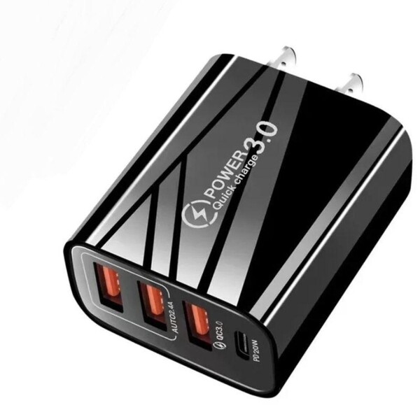 USB充電器 4ポート USB×3 typeC×1 急速充電 ACアダプター 黒