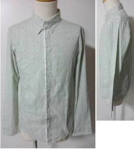  men's TAKEO KIKUCHI Takeo Kikuchi long sleeve shirt 2 light green series gray cotton 