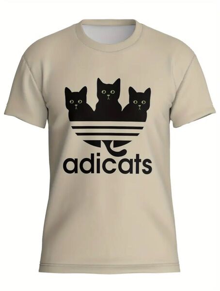 Tシャツ おもしろTシャツ メンズ 半袖 adicats 面白い 猫Tシャツ ベージュ