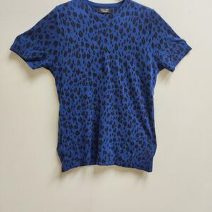 ZARA ブルーレオパード柄ニットTシャツ サイズM