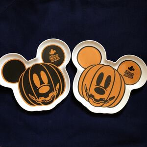 レア非売品 Disney ミッキーマウス 顔型ハロウィン皿 陶器皿 2枚セット