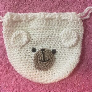 ハンドメイド♪編みぐるみくまさん巾着ポーチ