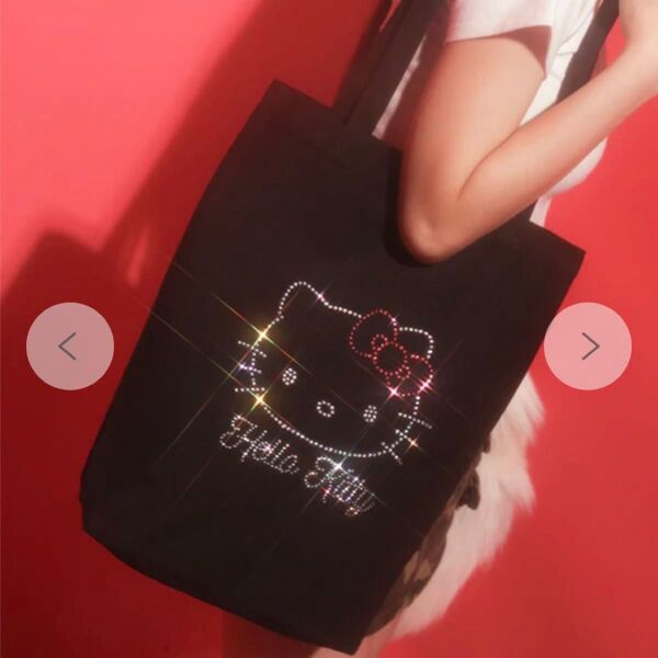 キティ ハローキティ トートバッグ ラインストーン 黒 ブラック y2k キティちゃん キラキラ
