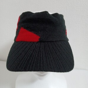 1554【中古】adidas golf アディダスゴルフ ゴルフウェア ニットサンバイザー メンズ サイズ フリー(57〜59cm)黒赤 左側に刺繍入