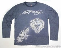 エドハーディー ED HARDY 長袖Tシャツ ユーズド加工 ブルー サイズ L 新品 展示品 AA8604_画像1