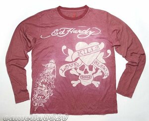 エドハーディー ED HARDY 長袖Tシャツ ユーズド加工 レッド サイズ L 新品 展示品 AA8606