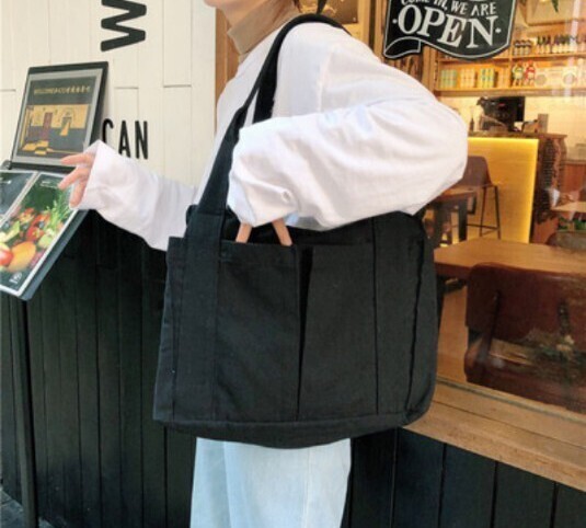大容量 キャンバストートバッグ A4 手提げ シンプル マザーズバッグ 旅行 男女兼用 レディース 黒 ブラック 新品 通勤 通学 カバン 帆布