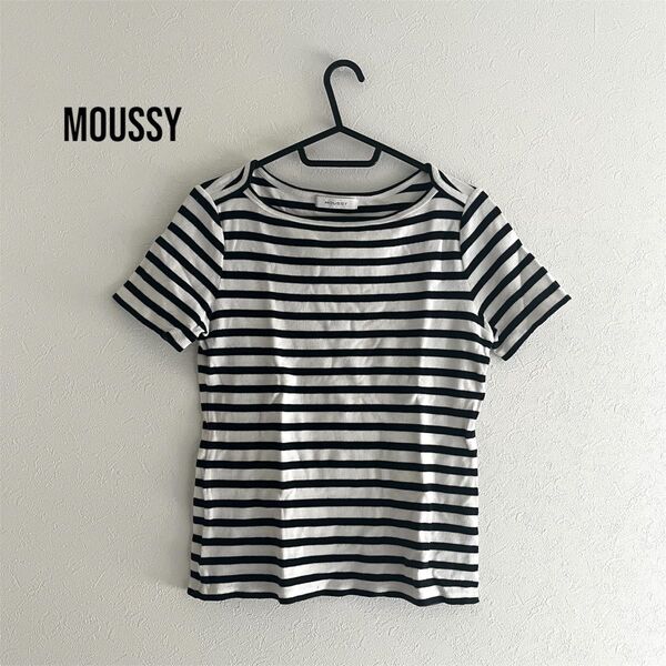 MOUSSY ボーダートップス Tシャツ 半袖 リブ FREE カットソー