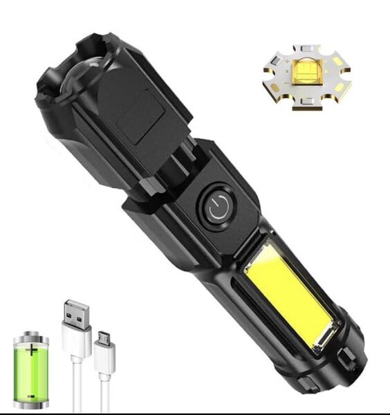 懐中電灯 強力LED小型 超高輝度 COBライト付き COB作業灯 USB充電式