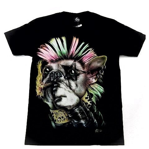 送料無料/新品 半袖Tシャツ ブルドッグ イヌ 犬 パンク ロック 蛍光ペイント 両面プリント黒 メンズXL レディースXXL 男女兼用■TB20-071