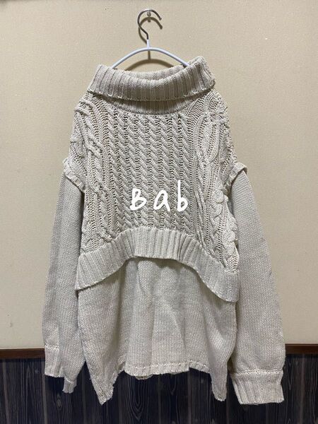 Bab バブ ハイネック ベージュ 長袖 セーター ニット カットソー オーバーサイズ