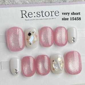 《現品》ネイルチップ ピンク マグネット シェルネイル ホワイト ミラーネイル