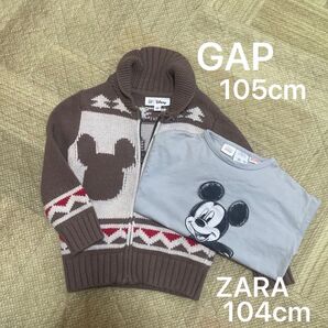 Disney ミッキー GAPカウチン105cm ZARA ロングスリーブTシャツ104cmセット 3歳4歳