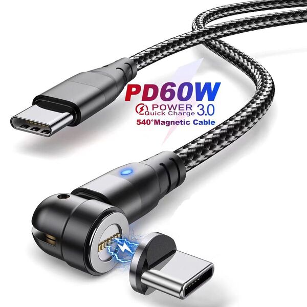 1M Type C 磁気360度+180度回転USB PDケーブル PD-60W +端子2個